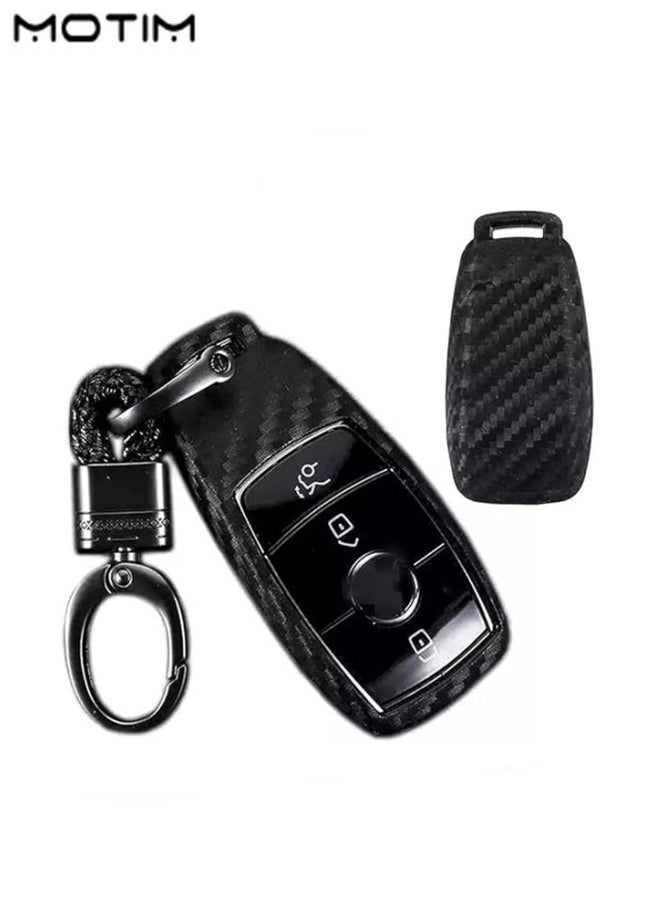 Motim Carbon Fiber Key Fob Cover for Mercedes Benz A-Class, B-Class, C-Class, E-Class, S-Class, G-Class, M-Class, V-Class, CLA, CLS, GLA, GLC,GLE, GLK, GL/GLS, SL, SLK/SLC , Viano, Metris, Car Key Protector, Replacement Keyless Entry Key Fob Cover Case with Keychain  - Image 1