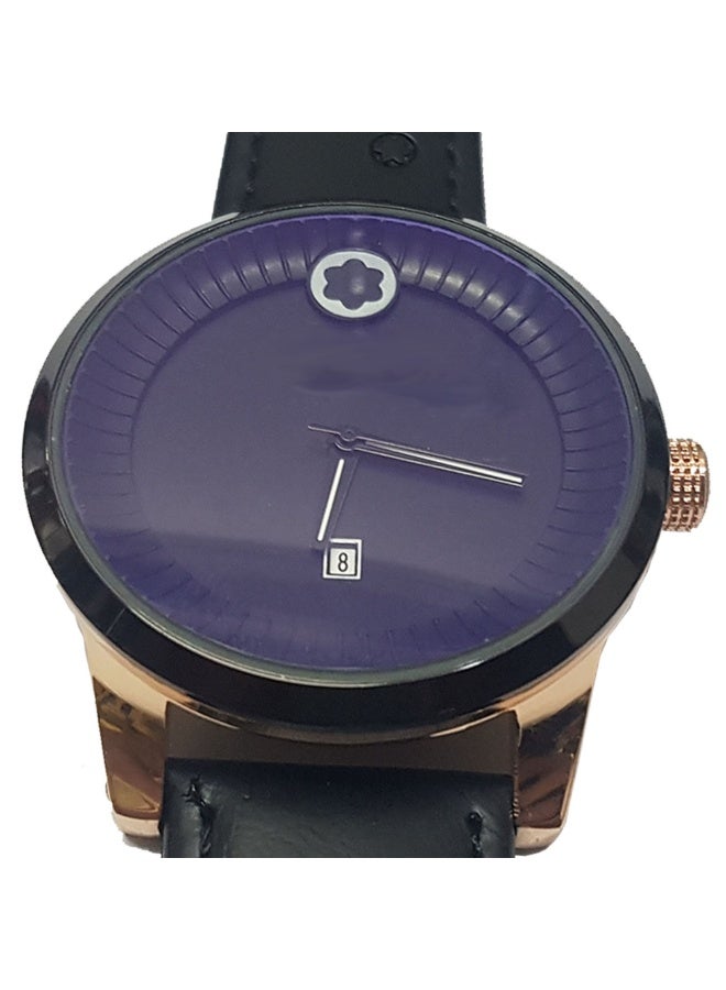 Luxury men's wristwatch - blue dial - black leather strap - rose gold bezel - Image 2