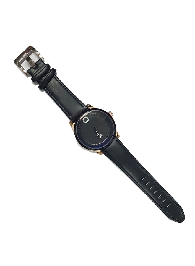 Luxury men's wristwatch - blue dial - black leather strap - rose gold bezel - Image 1