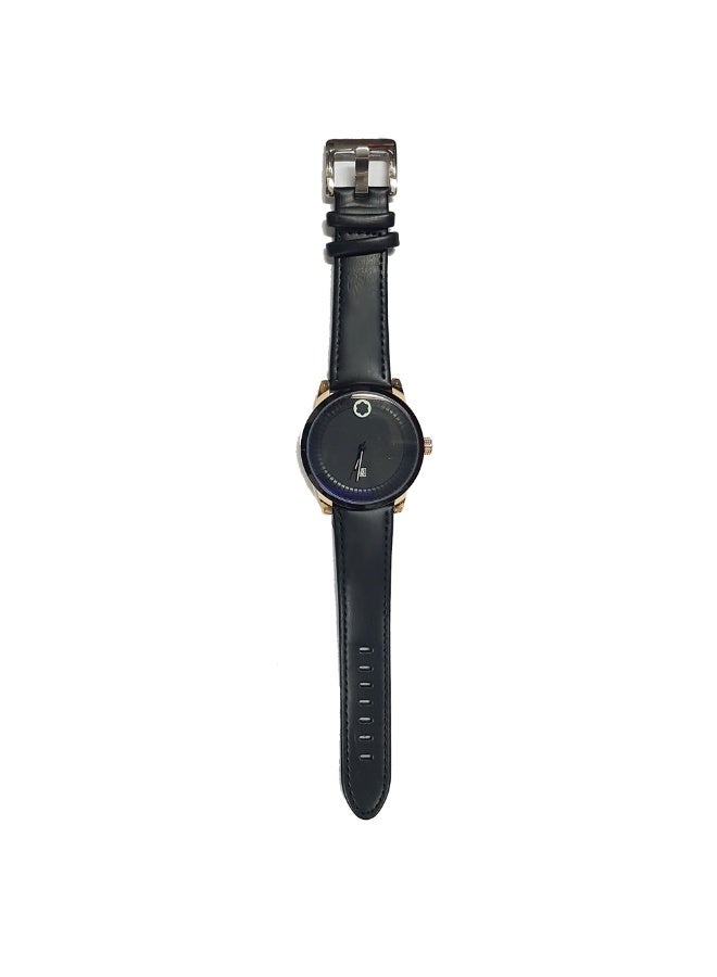 Luxury men's wristwatch - blue dial - black leather strap - rose gold bezel - Image 3