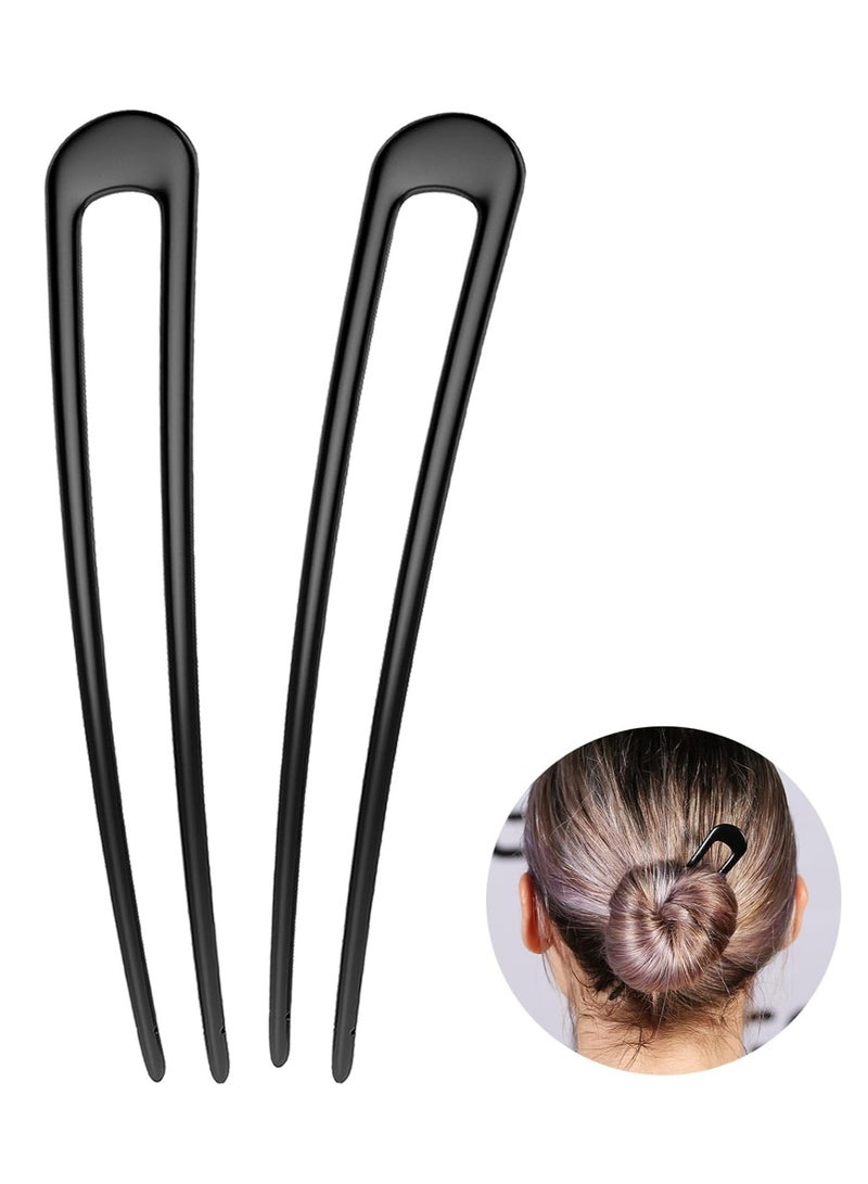 Oasisgalore 2 Pcs Black Metal U-Shaped Hair Forks, Extra Long 2-Prong Chignon Sticks for Women - Image 1