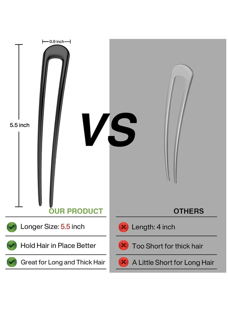 Oasisgalore 2 Pcs Black Metal U-Shaped Hair Forks, Extra Long 2-Prong Chignon Sticks for Women - Image 3