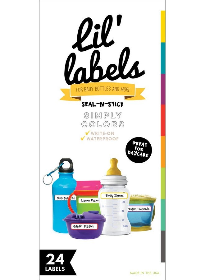 Lil' Labels Bottle Labels, Food Pantry Label, Write-On, Self-Laminating, Waterproof Kids Name Labels for Baby Bottles for Daycare School, Dishwasher, Freezer, Kitchen Safe (Simply Colors - Rainbow Inspired)) - Image 1