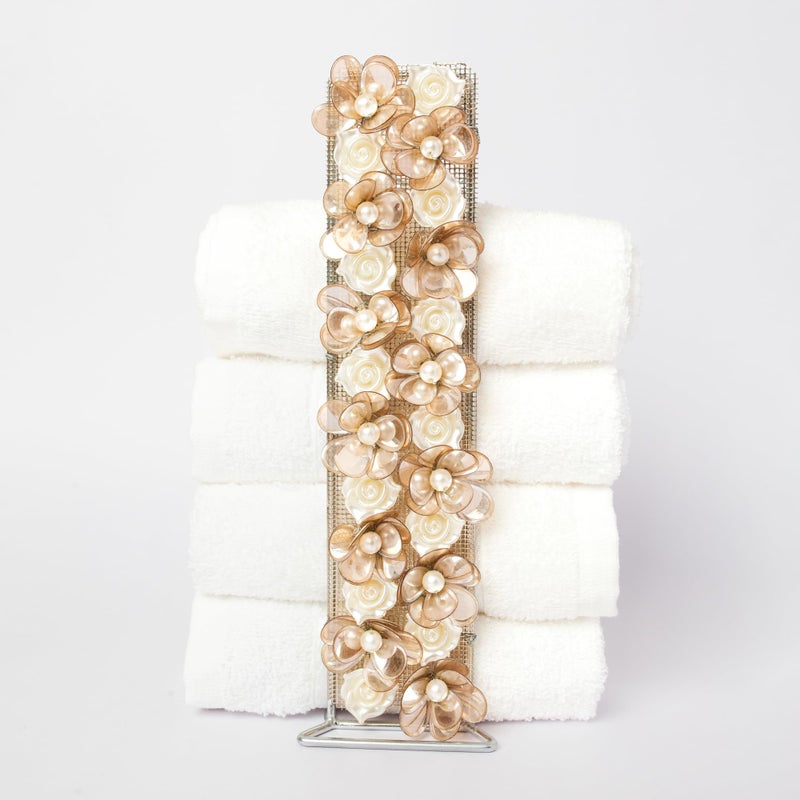 PRET HOMES Stainless Steel Base Towel Holder | White & Brown Flower Towel Stand for Bathroom & Powder Rooms | Holds 4-6 Towels | Versatile Napkin Holder for Washbasin - Image 5