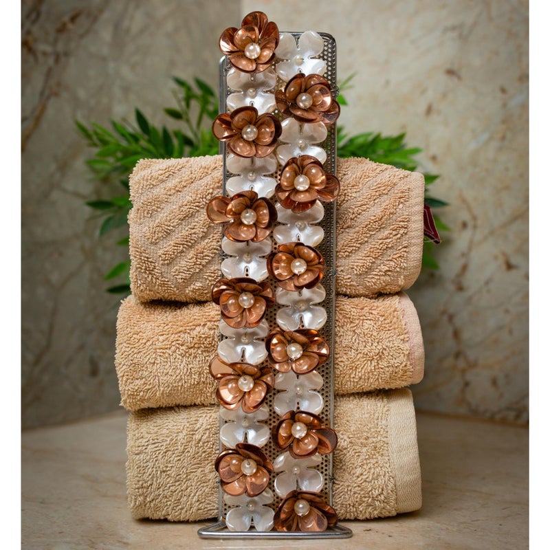 PRET HOMES Stainless Steel Base Towel Holder | White & Brown Flower Towel Stand for Bathroom & Powder Rooms | Holds 4-6 Towels | Versatile Napkin Holder for Washbasin - Image 1