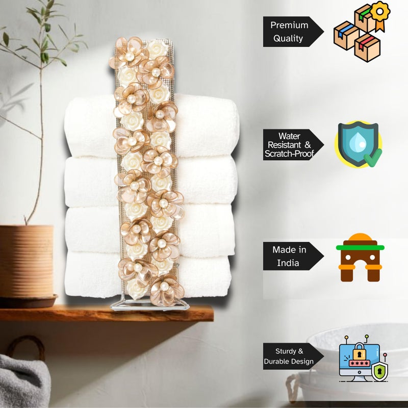 PRET HOMES Stainless Steel Base Towel Holder | White & Brown Flower Towel Stand for Bathroom & Powder Rooms | Holds 4-6 Towels | Versatile Napkin Holder for Washbasin - Image 4