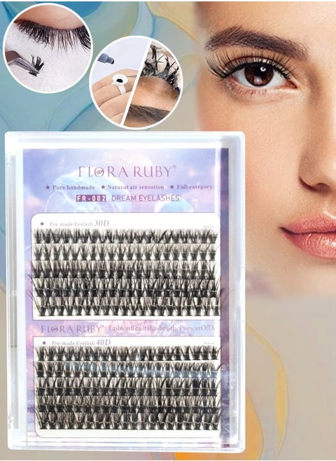 200pcs Individual Lash Clusters DIY Lash Extension Kit 30D and 40D Lash Clusters D Curl Individual Cluster Lashes Self Adhesive Eyelash Clusters Extensions 9-16mm Mixed False Eyelash