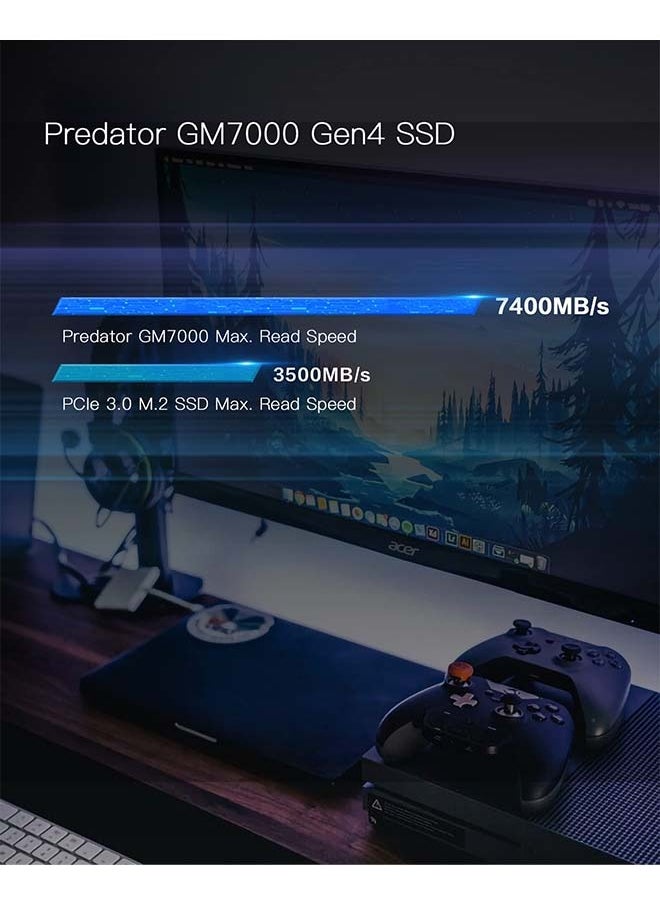 Predator - Predator GM7000 2TB M.2 SSD 2280 NVMe Gen4 Internal Gaming SSD, Compatible with PS5 Up to 7400MB/s - BL.9BWWR.106 - Image 1