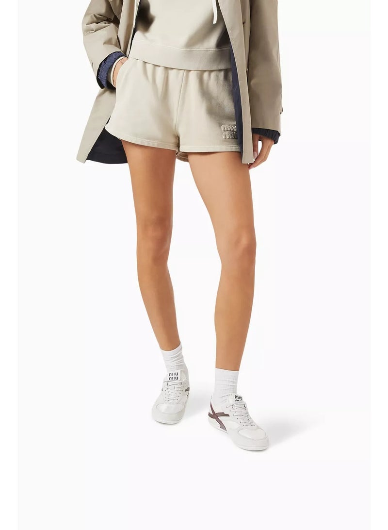 مياو مياو حذاء رياضي نسائي من ميو ميو جيمنازيوم مصنوع من القماش والجلد المدبوغ - أبيض/عنابي - Image 4