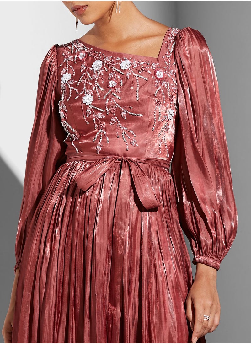 Amri Puff Sleeve Embellished Dress  - Image 3