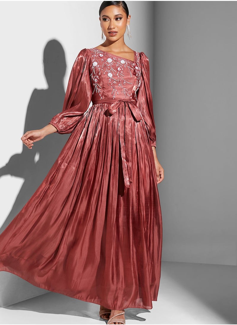 Amri Puff Sleeve Embellished Dress  - Image 1