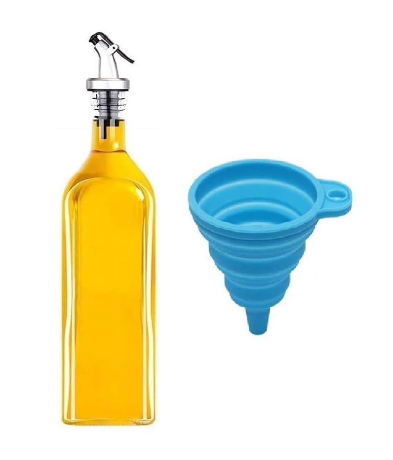 SQINELLI Italian Glass Oil dispenser 1000 ml, Pack of 2, Oil bottle for kitchen 1 Litre glass, Oval transparent (TT 1000 x 1 with Funnel) - Image 1