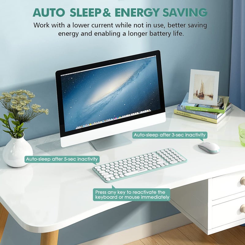 XTREMTEC Wireless Keyboard and Mouse Combo, XTREMTEC Cute Kawaii Green Aesthetic Quiet Laptop Keyboard Teclado y Mouse Inalambrico Mac (Macaron Green) - Image 5