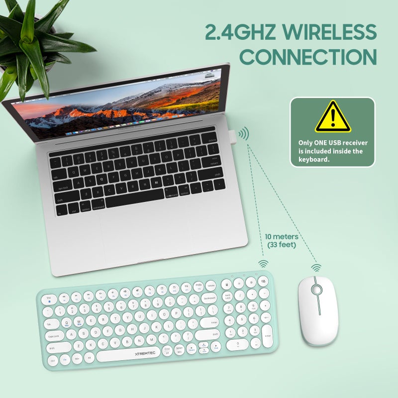 XTREMTEC Wireless Keyboard and Mouse Combo, XTREMTEC Cute Kawaii Green Aesthetic Quiet Laptop Keyboard Teclado y Mouse Inalambrico Mac (Macaron Green) - Image 2