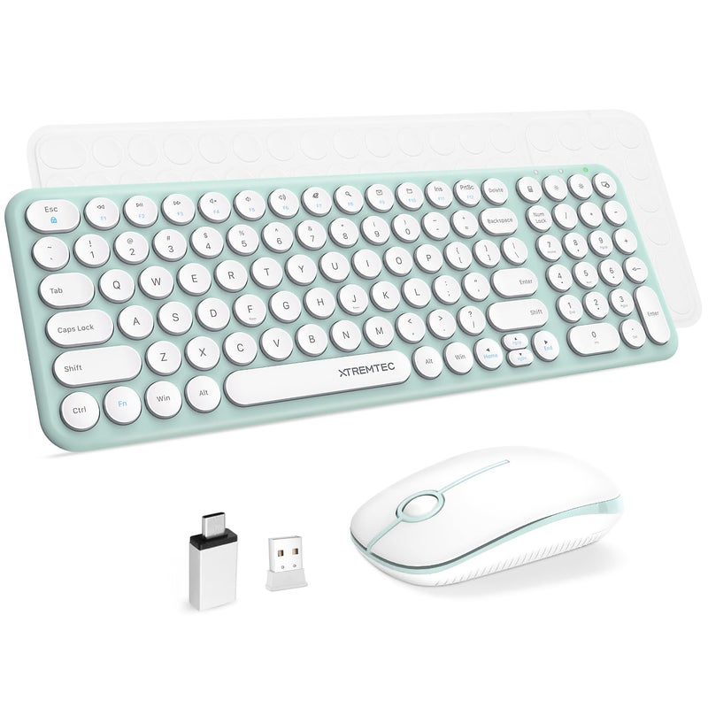 XTREMTEC Wireless Keyboard and Mouse Combo, XTREMTEC Cute Kawaii Green Aesthetic Quiet Laptop Keyboard Teclado y Mouse Inalambrico Mac (Macaron Green) - Image 1