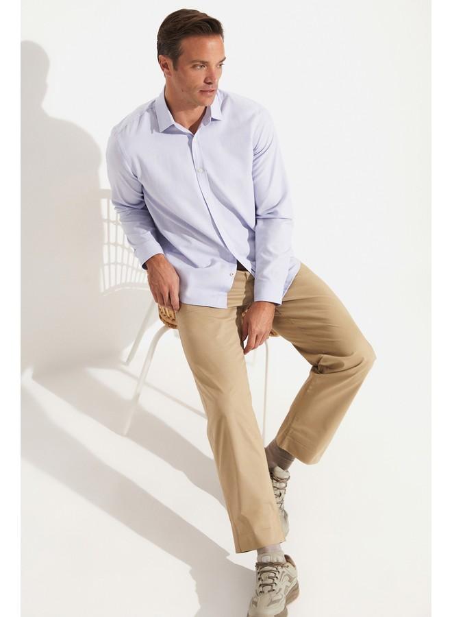 جون قميص أكسفورد رجالي قطن 100% مقاس عادي أزرق فاتح - Image 1