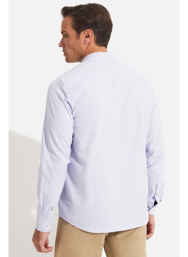 جون قميص أكسفورد رجالي قطن 100% مقاس عادي أزرق فاتح - Image 5