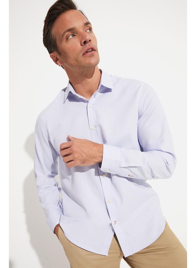 جون قميص أكسفورد رجالي قطن 100% مقاس عادي أزرق فاتح - Image 4