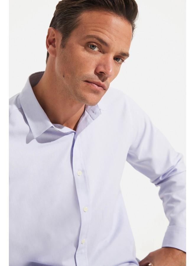 جون قميص أكسفورد رجالي قطن 100% مقاس عادي أزرق فاتح - Image 2