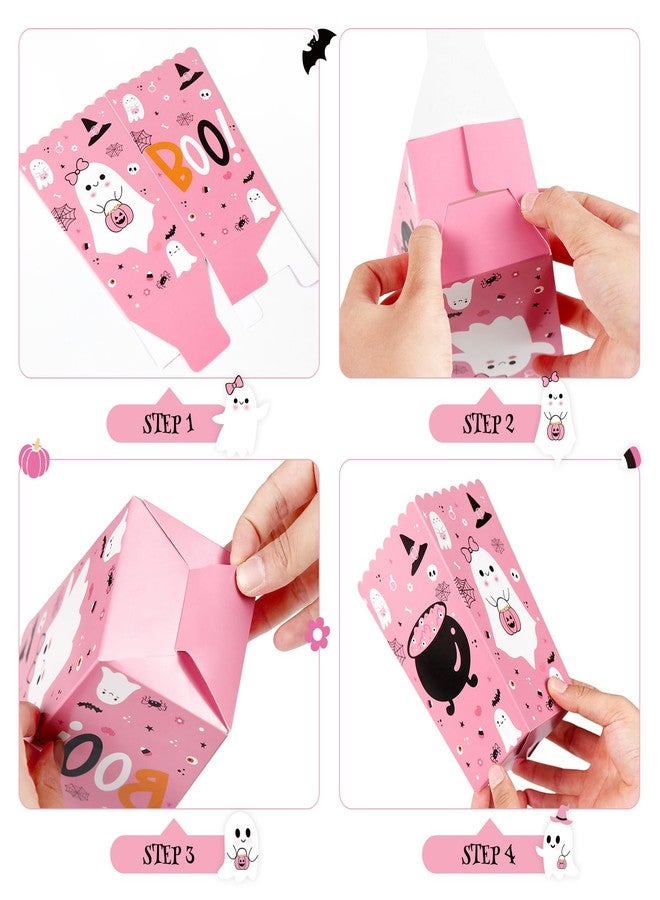 K KUMEED 24 PCS Halloween Popcorn Favor Boxes,Cute Ghost Popcorn Bowls Popcorn Buckets Popcorn Bags,Boo Theme Candy Cookie Container for Kids Halloween Party Supplies(Blue&Pink) - Image 2