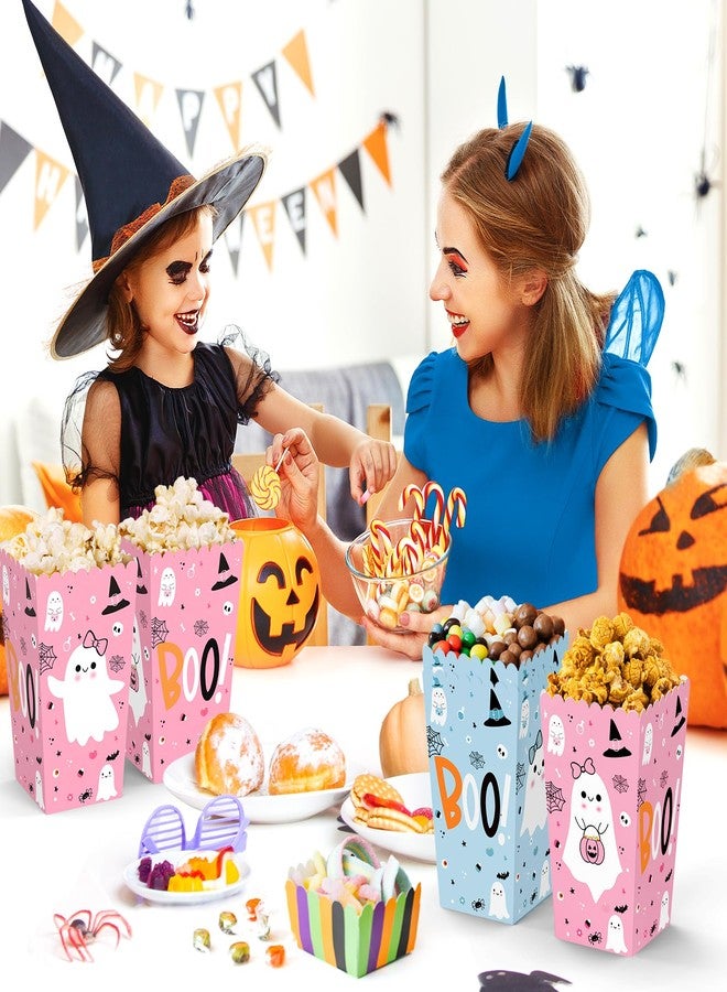 K KUMEED 24 PCS Halloween Popcorn Favor Boxes,Cute Ghost Popcorn Bowls Popcorn Buckets Popcorn Bags,Boo Theme Candy Cookie Container for Kids Halloween Party Supplies(Blue&Pink) - Image 5