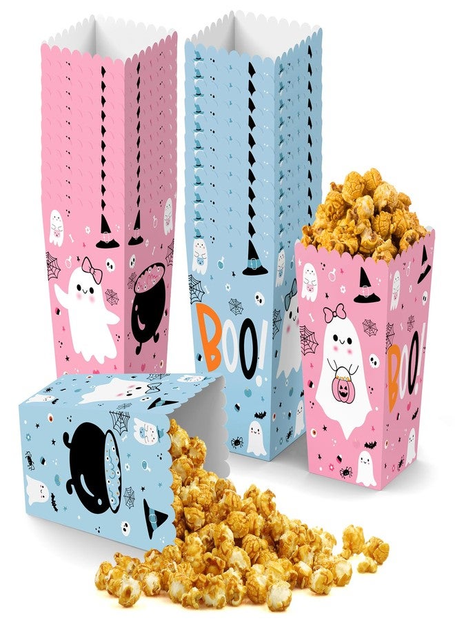 K KUMEED 24 PCS Halloween Popcorn Favor Boxes,Cute Ghost Popcorn Bowls Popcorn Buckets Popcorn Bags,Boo Theme Candy Cookie Container for Kids Halloween Party Supplies(Blue&Pink) - Image 1