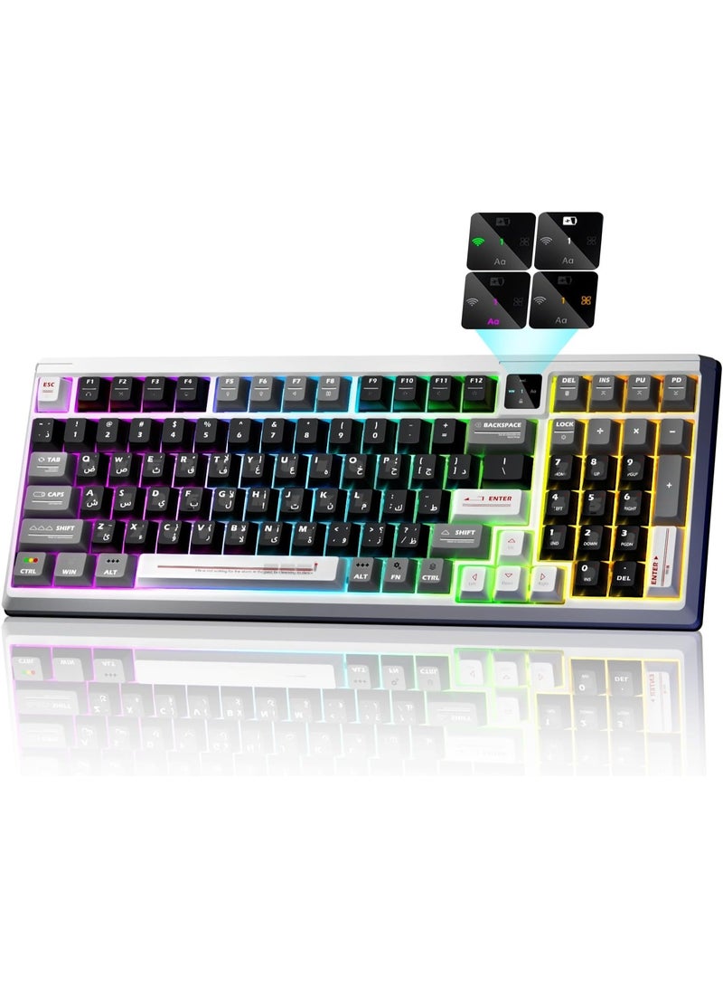 M.A&F's Wireless Mechanical Keyboard with TFT Screen, Bluetooth/2.4GHz/USB-C, 98% Gaming Keyboard with Hot Swappable, RGB Backlit, Computer Keyboard with Arabic Keycaps, Software Support, Long Battery - Image 1