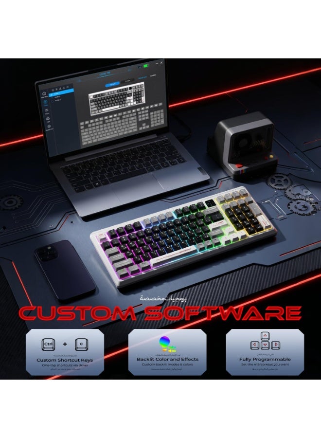 M.A&F's Wireless Mechanical Keyboard with TFT Screen, Bluetooth/2.4GHz/USB-C, 98% Gaming Keyboard with Hot Swappable, RGB Backlit, Computer Keyboard with Arabic Keycaps, Software Support, Long Battery - Image 2