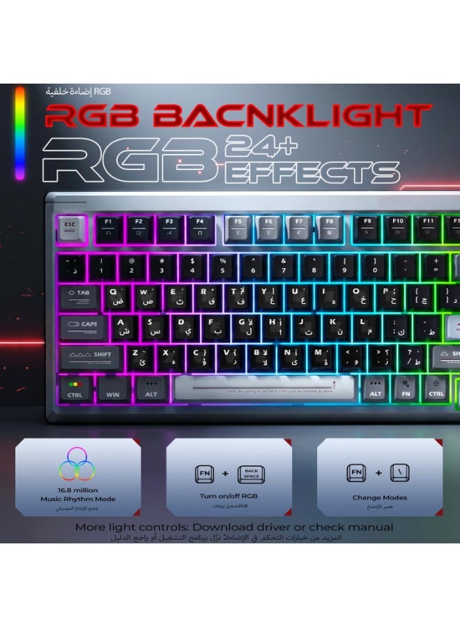 M.A&F's Wireless Mechanical Keyboard with TFT Screen, Bluetooth/2.4GHz/USB-C, 98% Gaming Keyboard with Hot Swappable, RGB Backlit, Computer Keyboard with Arabic Keycaps, Software Support, Long Battery - Image 4