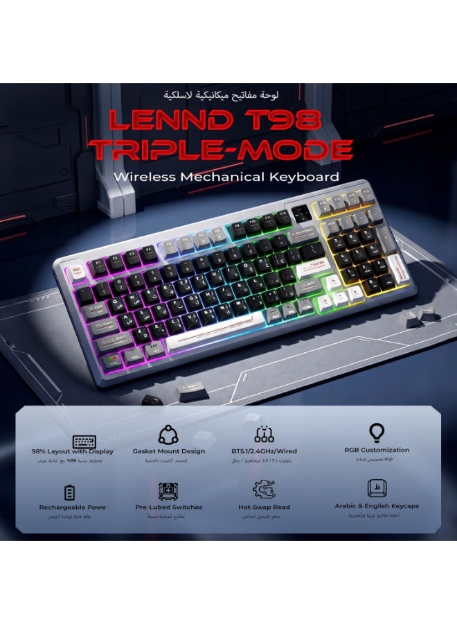 M.A&F's Wireless Mechanical Keyboard with TFT Screen, Bluetooth/2.4GHz/USB-C, 98% Gaming Keyboard with Hot Swappable, RGB Backlit, Computer Keyboard with Arabic Keycaps, Software Support, Long Battery - Image 5