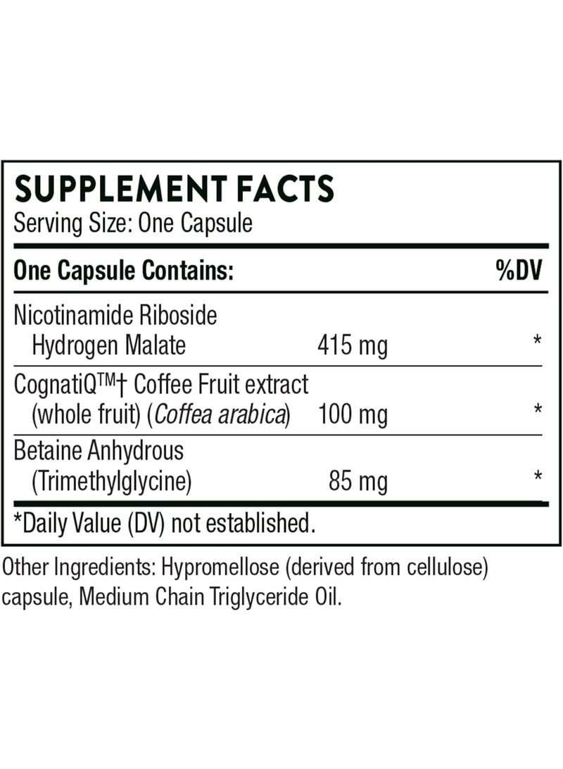 Thorne عوامل الدماغ - مستخلص فاكهة القهوة ونيكوتيناميد ريبوسيد، مكمل غذائي | 30 كبسولة - Image 2