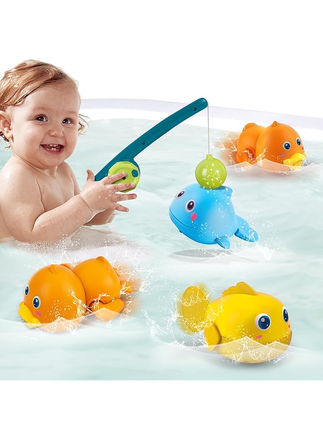 Excefore Baby Bath Toys Magnetic Fishing Games For Kids 1 3 Years Old Wind Up Swimming Fish Duck And Whale Floating Water Toys For Infants And Toddlers Bath Time Shower Gifts - Image 1