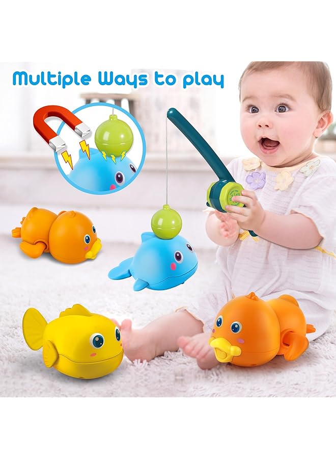 Excefore Baby Bath Toys Magnetic Fishing Games For Kids 1 3 Years Old Wind Up Swimming Fish Duck And Whale Floating Water Toys For Infants And Toddlers Bath Time Shower Gifts - Image 2