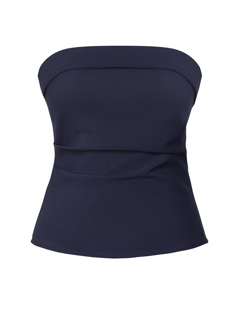 trendyol Dark Navy Blue Strapless Draped Blouse - Twoss24Bz00348 - Image 4