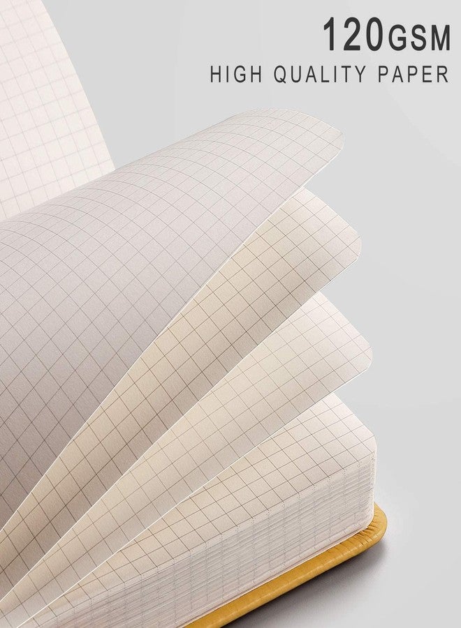 EMSHOI Graph Paper Notebook - 256 Pages A5 Graph Notebook/Journal, Square Grid Notebooks for Work, 120gsm Thick Paper, Executive Hardcover Leather, Inner Pocket, Pen Loop 5.75'' × 8.38''-Yellow - Image 3