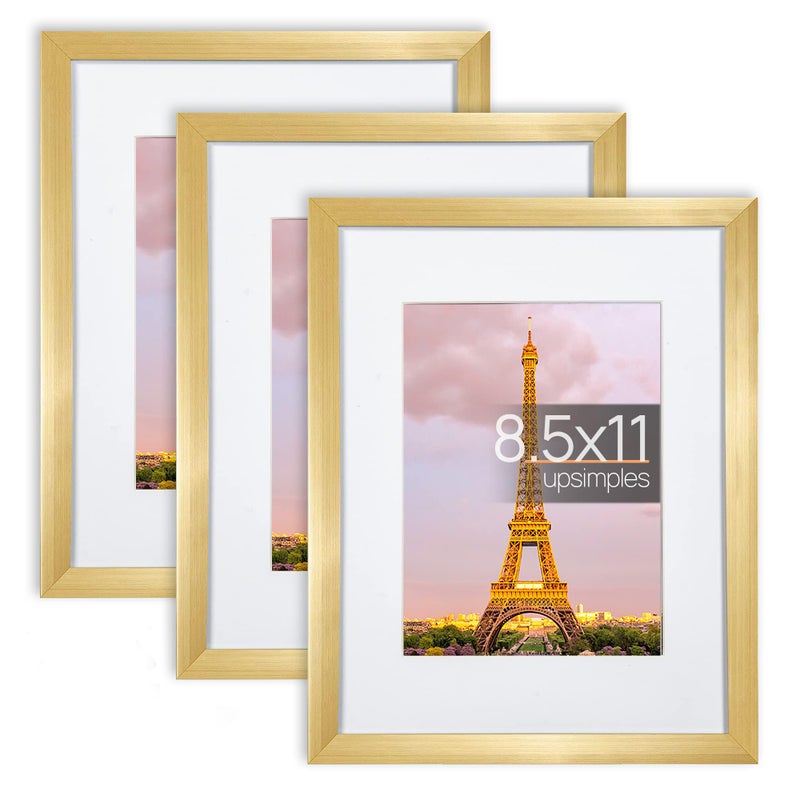 أبس سيمبلز مجموعة إطار الصورة 8.5x11 مجموعة من 3 مصنوعة من الزجاج عالي الوضوح ل 6 × 8 مع حصيرة أو 8.5x11 بدون إطارات صور تصاعد حصيرة الذهب - Image 1