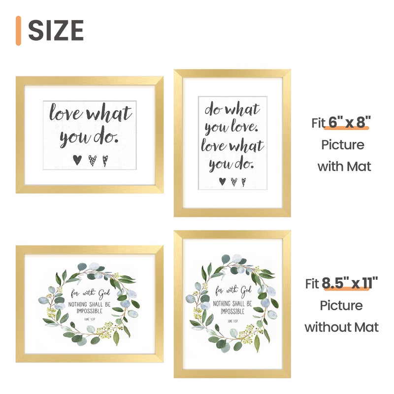 أبس سيمبلز مجموعة إطار الصورة 8.5x11 مجموعة من 3 مصنوعة من الزجاج عالي الوضوح ل 6 × 8 مع حصيرة أو 8.5x11 بدون إطارات صور تصاعد حصيرة الذهب - Image 2