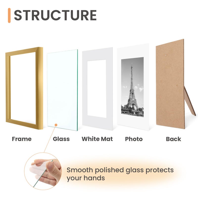 أبس سيمبلز مجموعة إطار الصورة 8.5x11 مجموعة من 3 مصنوعة من الزجاج عالي الوضوح ل 6 × 8 مع حصيرة أو 8.5x11 بدون إطارات صور تصاعد حصيرة الذهب - Image 3
