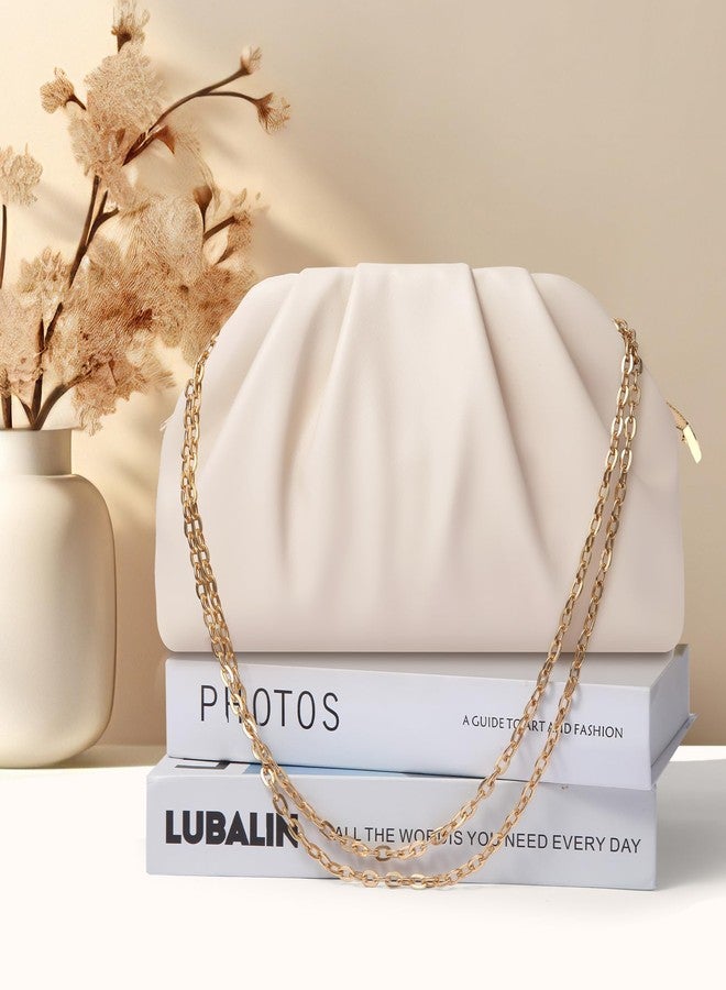 lovyoCoCo Clutch Purse for Women Soft Pleated PU Wedding Clutch, Elegant Evening Bag for Galas, Proms,Cocktail Parties, Beige - Image 3