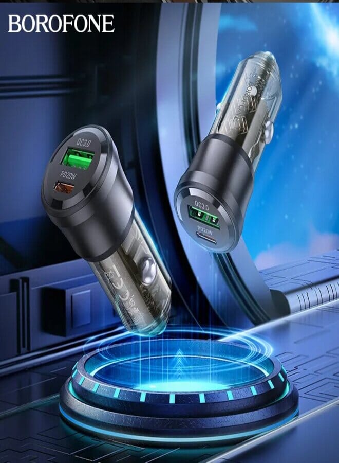 بوروفون BOROFONE BZ25 شاحن سيارة PD38W شحن سريع ثنائي المنفذ محول السيارة QC3.0 USB A Type-C شاحن سيارة للهاتف iPhone15 14 1312 Xiaomi Huawei Samsung Super Charge محول - Image 2
