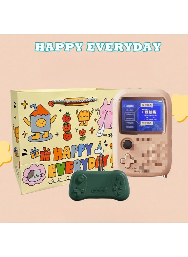 Game Machine Charging Treasure Handheld TV Retro Boyfriend Best Friend Girl Japanese Powder National Day Classical Style-Model:I Wish You A Happy Day (gift Bag) + Pink - Double Game Console + Free Kity Cat Sticker + Game Controller [built-in 10,000 + Games] - Image 1