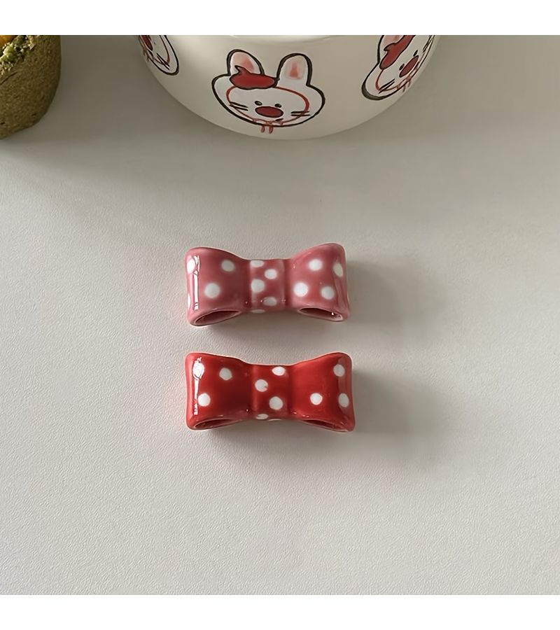 2pcs Pink Ceramic Bow Shaped Pen And Chopstick Holder - Image 5