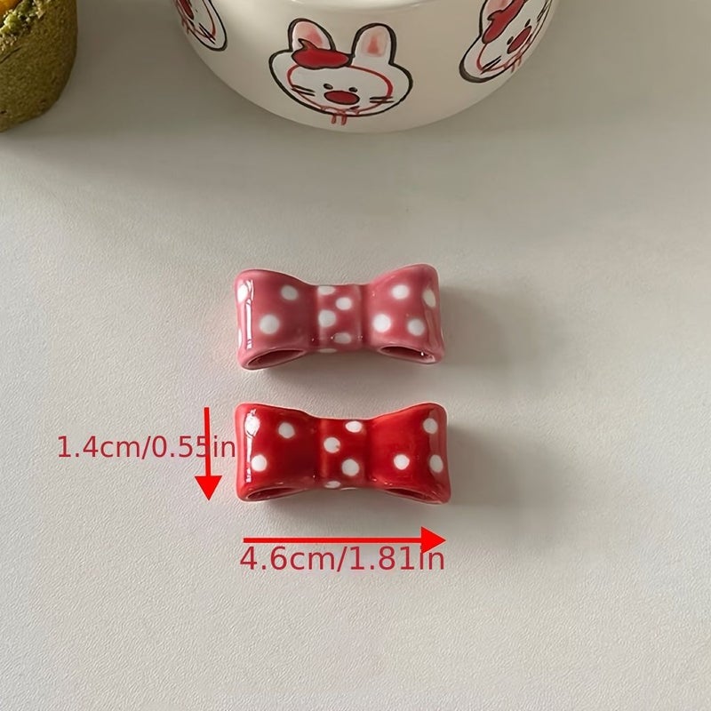 2pcs Pink Ceramic Bow Shaped Pen And Chopstick Holder - Image 3