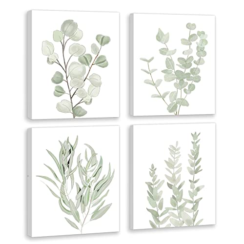 Drsoum FRAMED Botanical Plant Canvas Wall Art,Boho Plant Wall Decor for Bedroom,Minimalist Floral Prints for Living Room,Light Green Botanical Art Painting for Office,Set of 4,8”x 10” - Image 1