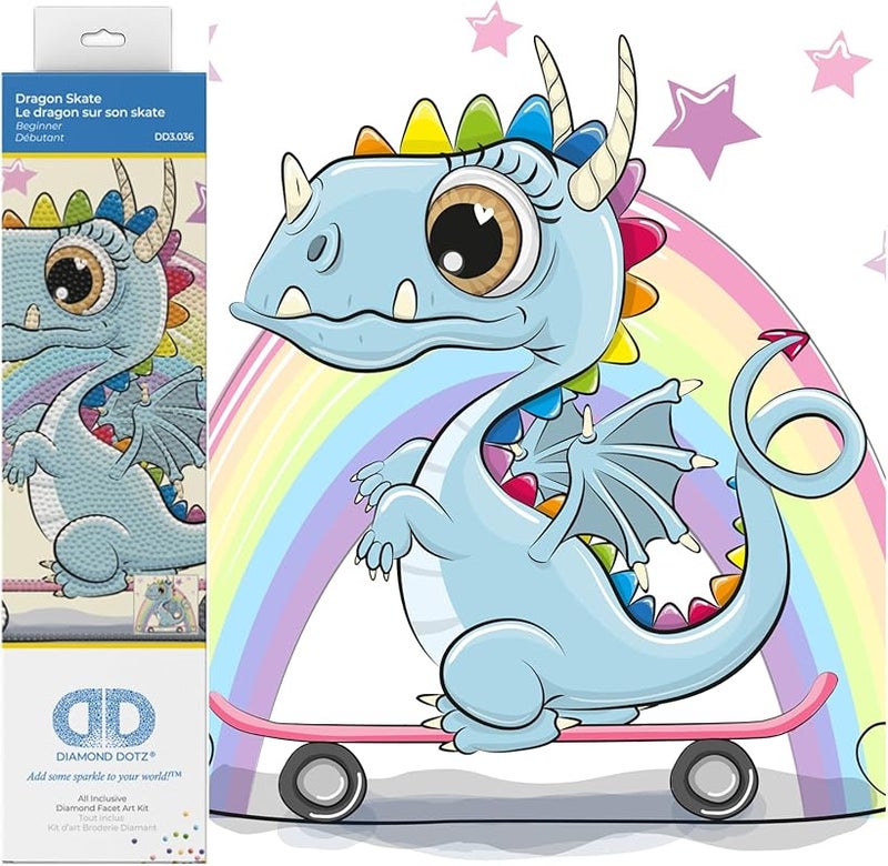 DIAMOND DOTZ DD3.036 Original 5D Diamond Painting Set Dragon Skate, Creative Set with 3,272 Diamond Mosaic Stones, Painting Set Approx. 23 x 25 cm, DIY Complete Set