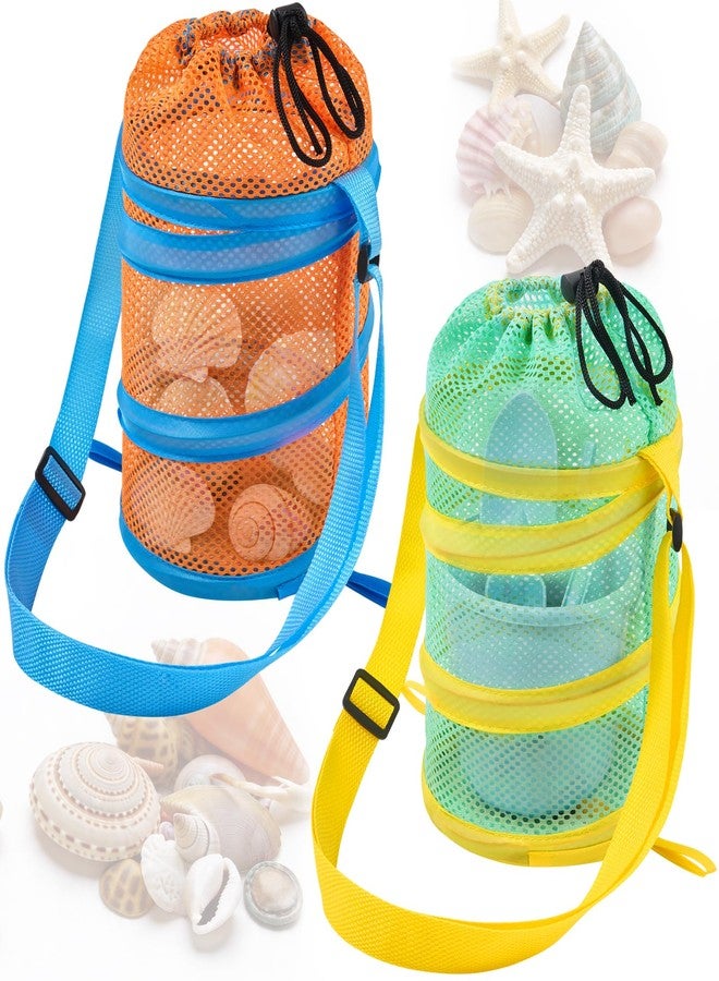 WAWSAM Kids Mesh Beach Bag Set, 2 PCS Sea Shell Bag for Beach, Kids Beach Essentials Shell Collecting Bag for Boys Girls Beach must Haves for Kids with Adjustable Straps (Orange + Green) - Image 1