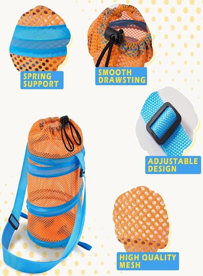 WAWSAM Kids Mesh Beach Bag Set, 2 PCS Sea Shell Bag for Beach, Kids Beach Essentials Shell Collecting Bag for Boys Girls Beach must Haves for Kids with Adjustable Straps (Orange + Green) - Image 5