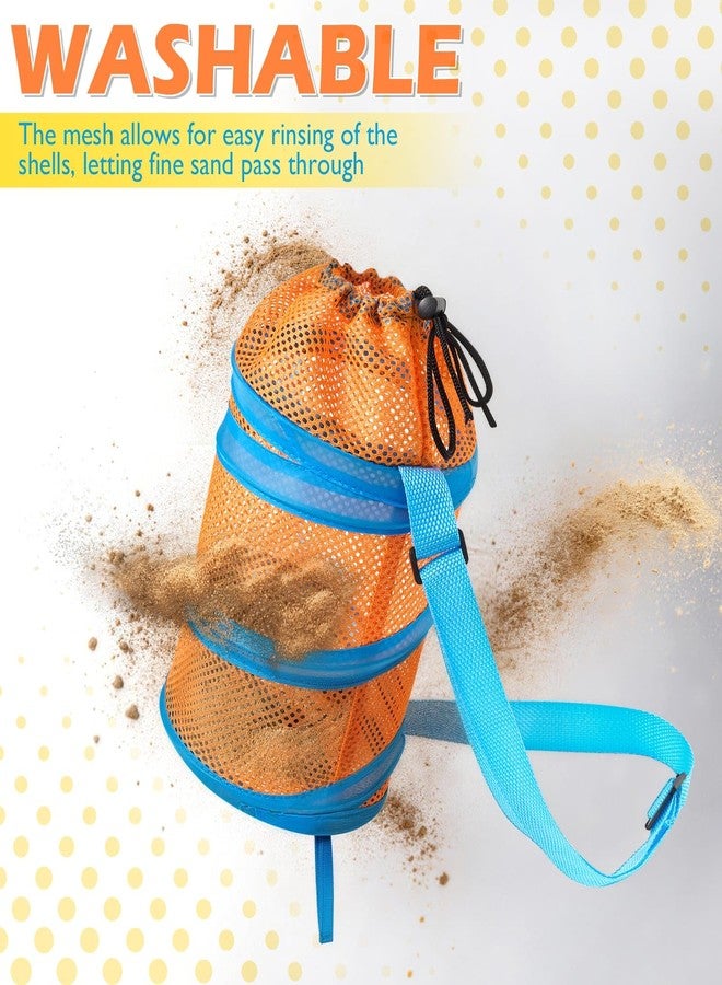 WAWSAM Kids Mesh Beach Bag Set, 2 PCS Sea Shell Bag for Beach, Kids Beach Essentials Shell Collecting Bag for Boys Girls Beach must Haves for Kids with Adjustable Straps (Orange + Green) - Image 4