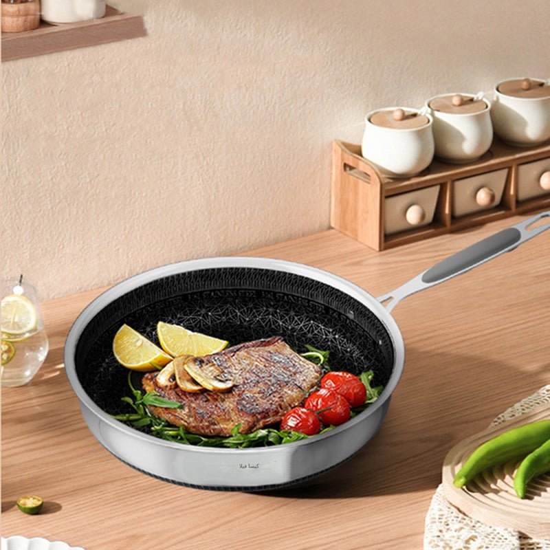 kaisa villa 201 Stainless Steel Non-Stick Frying Pan - Flat Bottom Skillet for All Stovetops (24/26/28  cm) - Image 2