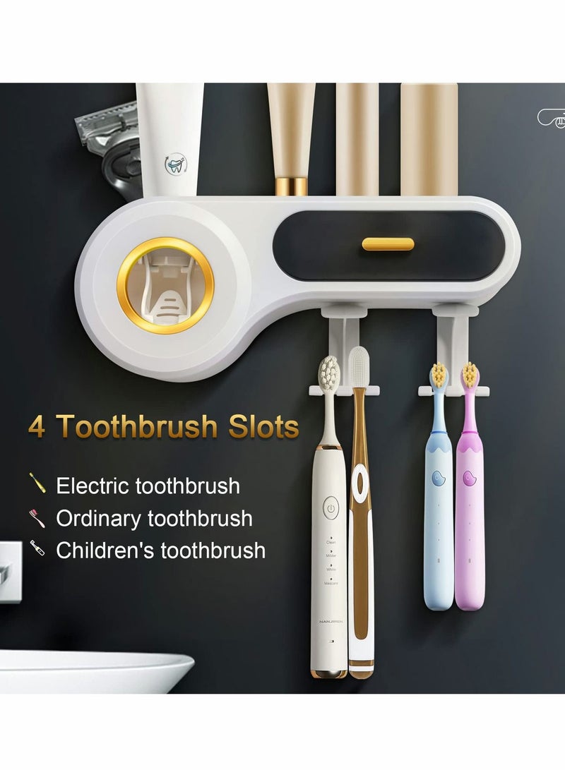 SYOSI Toothbrush Holder with Toothpaste Dispenser, Multifunctional Wall Mounted Space-Saving Automatic Toothpaste Dispenser, with 2 Cups, 4 Toothbrush Slot, and Storage Drawer - Image 5